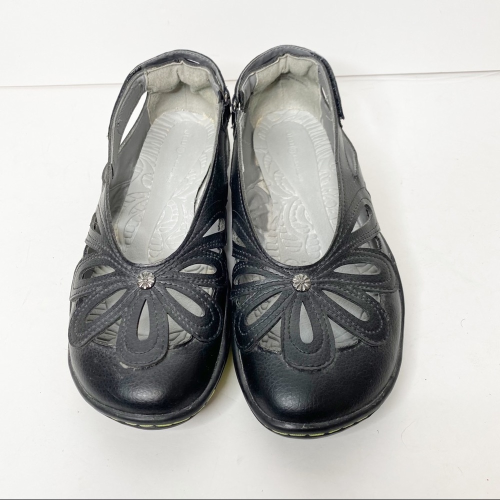 JBU Jambu Juniper Black Vegan Cut Out Slip-On Floral Ballet Flat Size 7.5